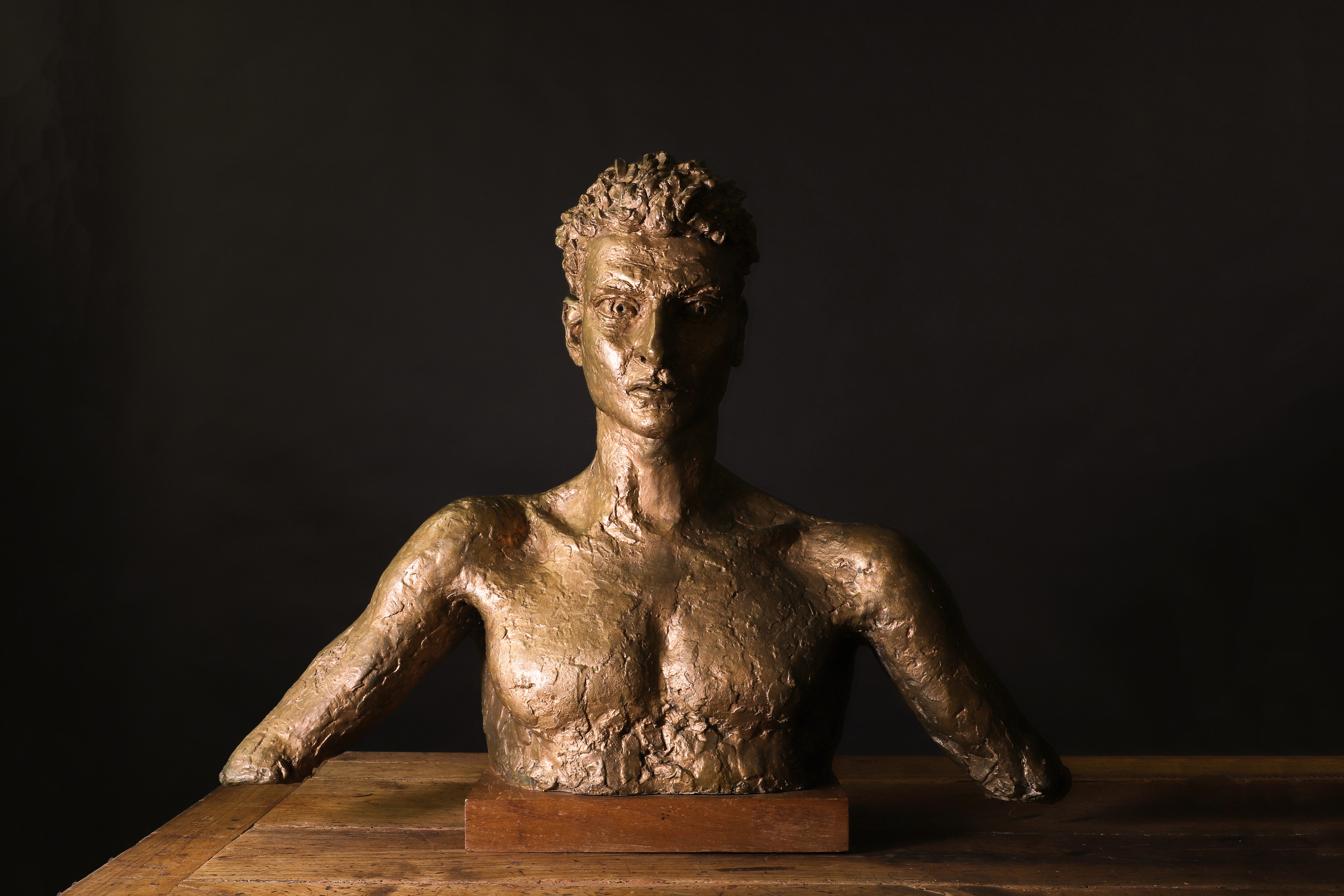   Sir Jacob Epstein (1880-1959) Lucian Freud bronze with a light brown-gold patina, conceived in 1947 84cm wide 28cm deep 63cm high, on a wooden base 68cm high overall (£50,000-70,000)